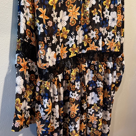 Sandro Paris Reyes Floral Button-Front Sheer Smock Dress in Black & Mustard - Picture 12 of 16